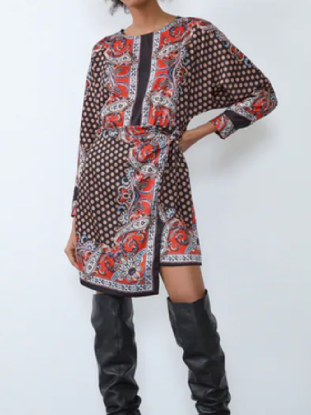 Zara Paisley Wrap Dress Small Boho Mini Dress Long Sleeve Zimmermann Inspired - Picture 2 of 11